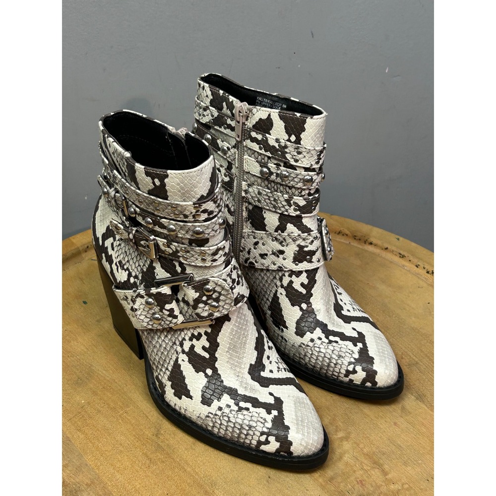 Madden Girl Kalleb Ankle Boots Women 6 Black White Snakeskin Studded Bootie